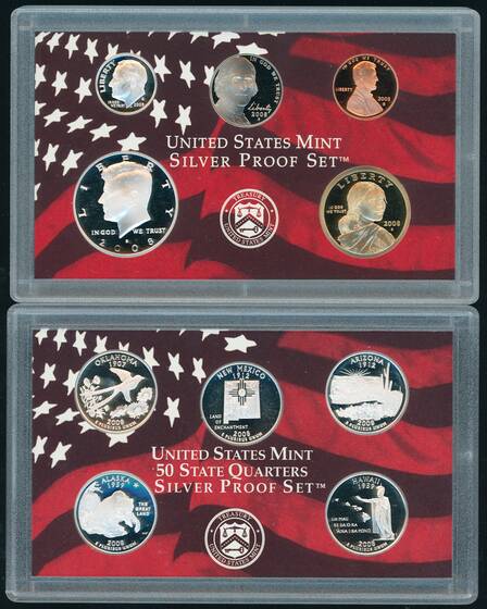 USA 2008 Silver Proof Set 14 Münzen, davon 7 in Silber