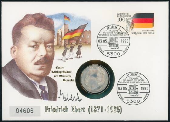 BRD 1975/1990 Numisbrief "Friedrich Ebert und die Nationalfarben"