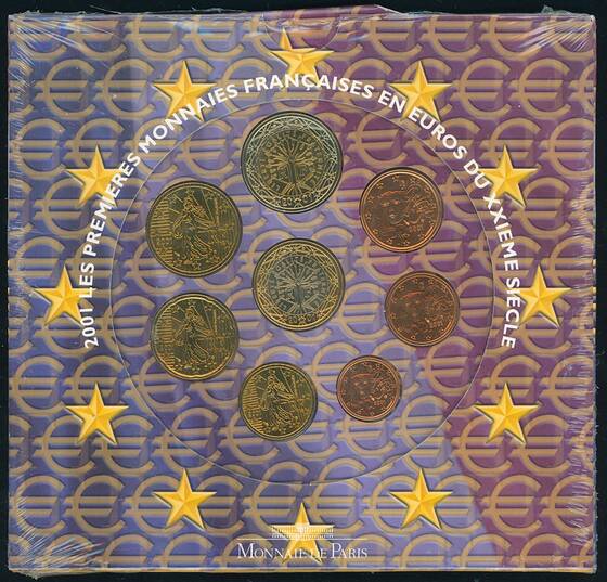 FRANKREICH offizieller Euro-Kursmünzsatz KMS 2001
