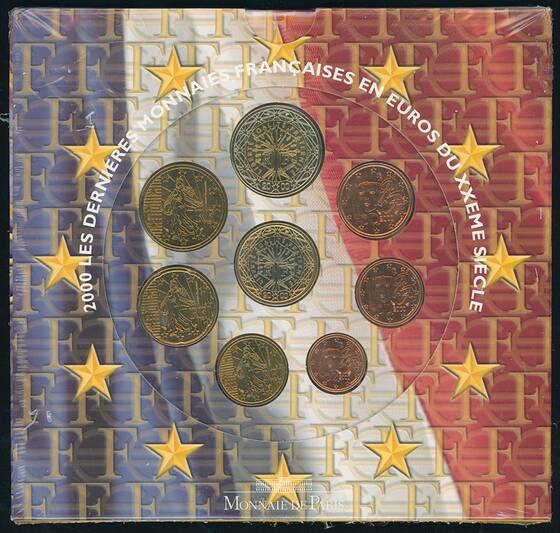 FRANKREICH offizieller Euro-Kursmünzsatz KMS 2000