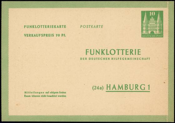 BIZONE 1949 Funklotterie-Postkarte FP 2 III