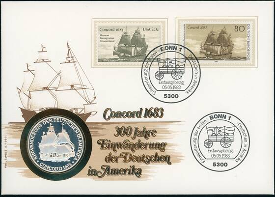 BRD-USA 1983 Medaillenbrief 300 Jahre Einwanderung Concord 1683