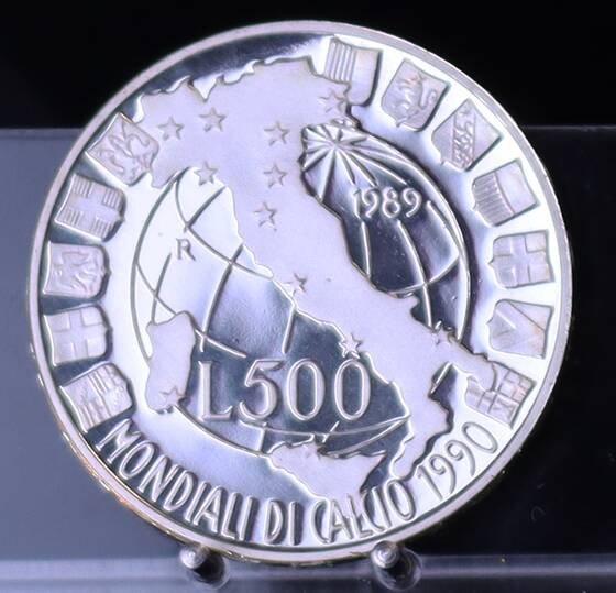 ITALIEN 500 Lire Silber 1989 Fußball-WM 1990 in Italien