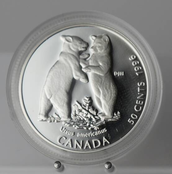 KANADA 1996, 50 Cents, Silber, Schwarzbärenkinder