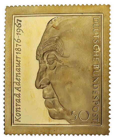 KONRAD ADENAUER, schöne Goldmedaille in Briefmarkenform