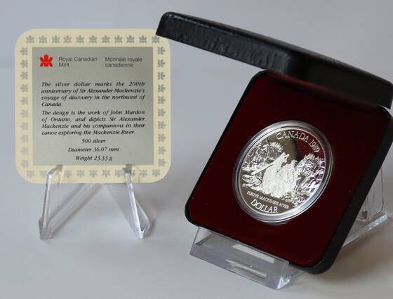 KANADA 1989 1 Silberdollar 200. Jahrestag Mackenzie-Expedition