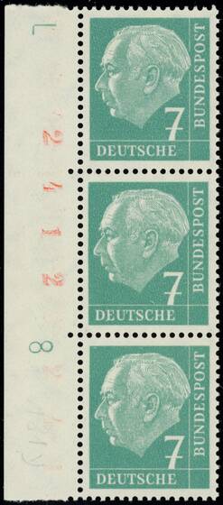 BRD 1960, Heuss lumogen, MiNr. 181 y W DZ Druckerzeichen "8" positiv und "L"