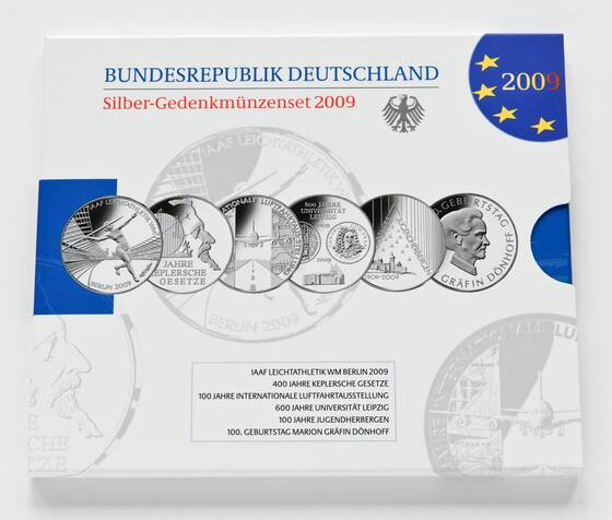 BRD 2009 Silber-Gedenkmünzensatz mit 6 x 10 Euro