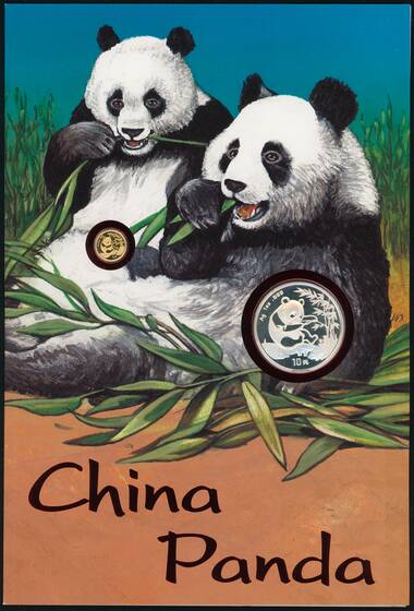 CHINA 1994 Panda 5 Yuan Gold und 10 Yuan Silber