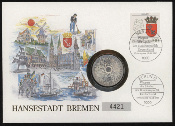 BRD 1989/1992 Numisbrief "Hansestadt Bremen"