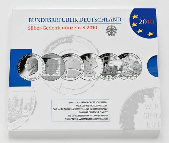 BRD 2010 Silber-Gedenkmünzensatz mit 6 x 10 Euro