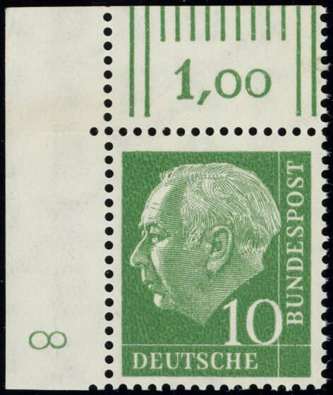 BRD 1954, Heuss I, MiNr. 183 x W DZ Druckerzeichen "8" positiv