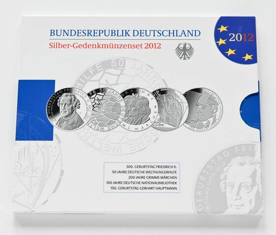 BRD 2012 Silber-Gedenkmünzen 5 x 10 Euro