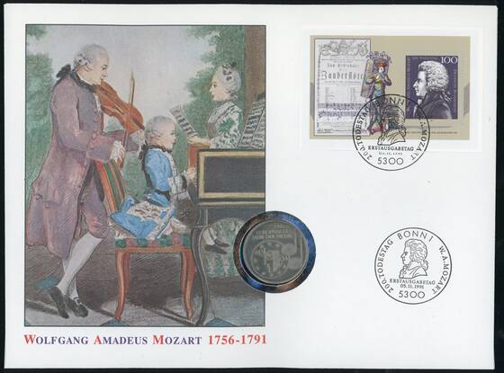 BRD 1985/1991 Numisbrief Wolfgang Amadeus Mozart, Großformat