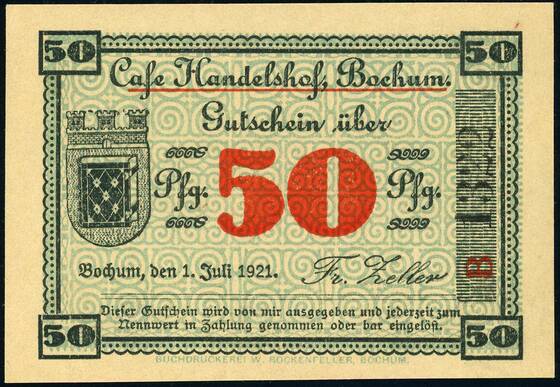 Bochum 1921 Café Handelshof 125.2 50 Pfg.