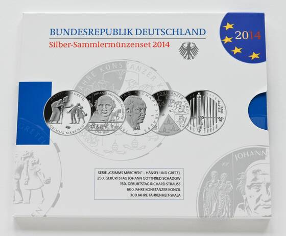 BRD 2014 Silber-Gedenkmünzen 5 x 10 Euro