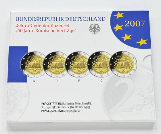BRD 2007 50 Jahre Römische Verträge 5 x 2 Euro PP