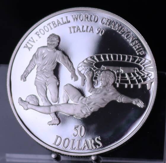 COOK-INSELN 50 Dollars Silber 1990 Fußball-WM 1990 in Italien