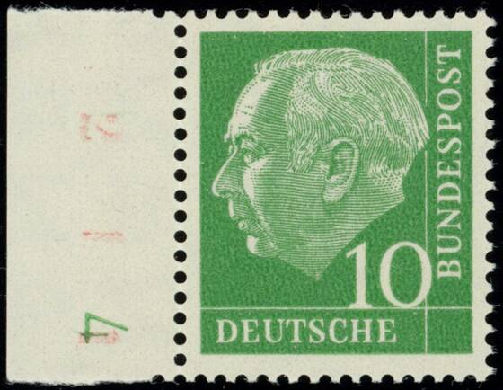 BRD 1960, Heuss lumogen, MiNr. 183 x W DZ Druckerzeichen "4" positiv