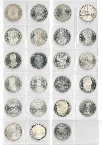 BRD 1966-1979 Silber-Gedenkmünzen 23 x 5 DM komplett