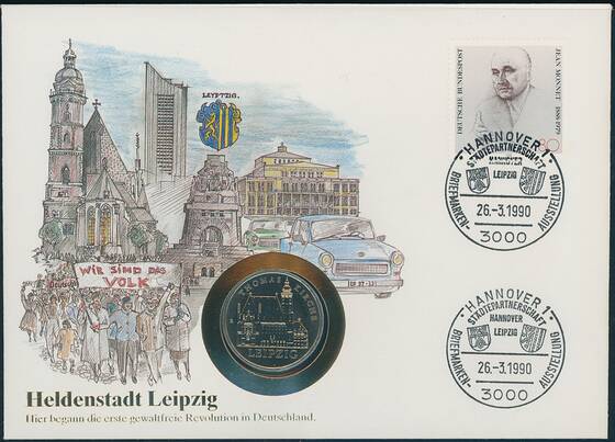 DDR 1984/1990 Numisbrief Heldenstadt Leipzig