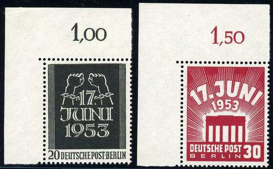 BERLIN 1953 MiNr. 110-111 Bogenecken oben links