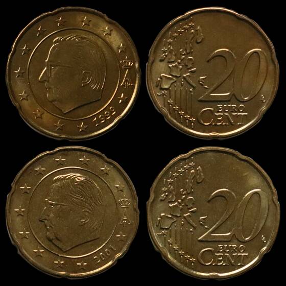 BELGIEN 20 Cent 1999 + 2001, nur aus Sätzen