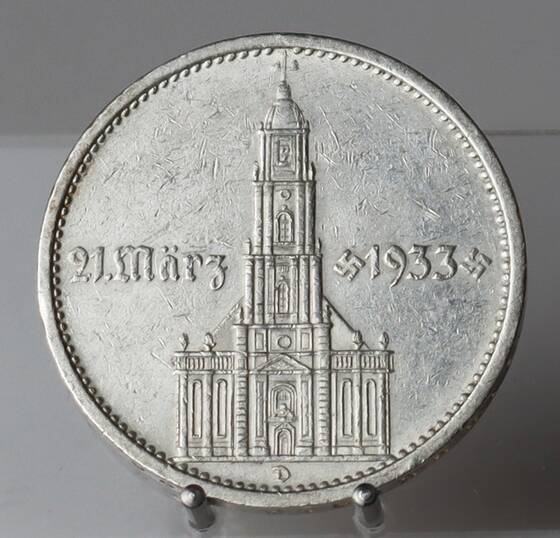 DRITTES REICH 5 Reichsmark Garnisonkirche mit Datum 1934 D Jaeger 356