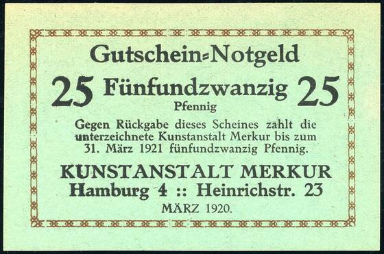 Hamburg 1920 Kunstanstalt Merkur 540.1 25 Pfg.