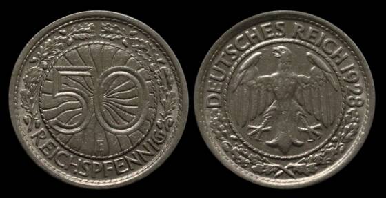 WEIMAR 50 Reichspfennig 1928 E Jaeger 324