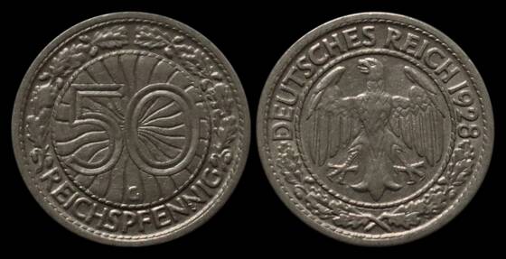 WEIMAR 50 Reichspfennig 1928 G Jaeger 324