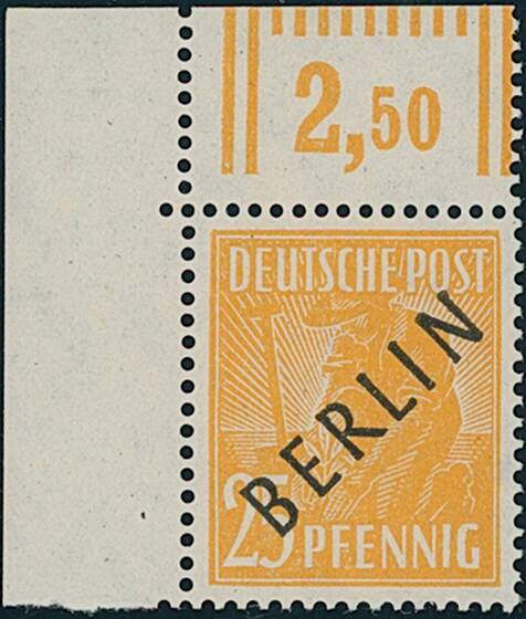 BERLIN 1948 MiNr. 10 W OR Bogenecke links oben