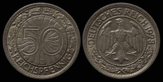 WEIMAR 50 Reichspfennig 1928 J Jaeger 324