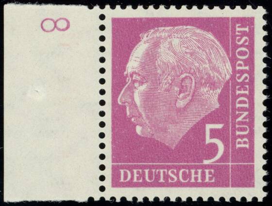 BRD 1960 MiNr. 179 y W DZ Heuss lumogen Druckerzeichen "8" positiv