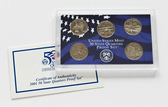 USA 2001 Proof Set 50 State Quarters 5 Münzen