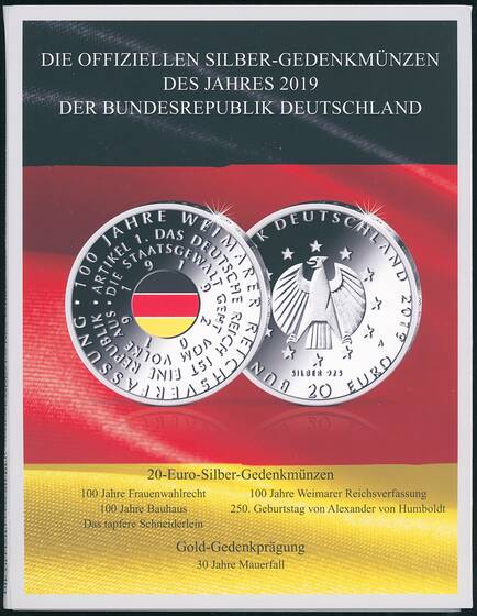 BRD 2019 5 x 20 Euro Jahrgang komplett im Steckfolder