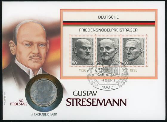 BRD 1978/1989 Numisbrief "60. Todestag Gustav Stresemann"