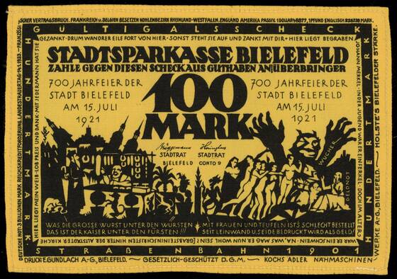 Bielefelder Stoffgeld 1921 30 a) 100 Mk.
