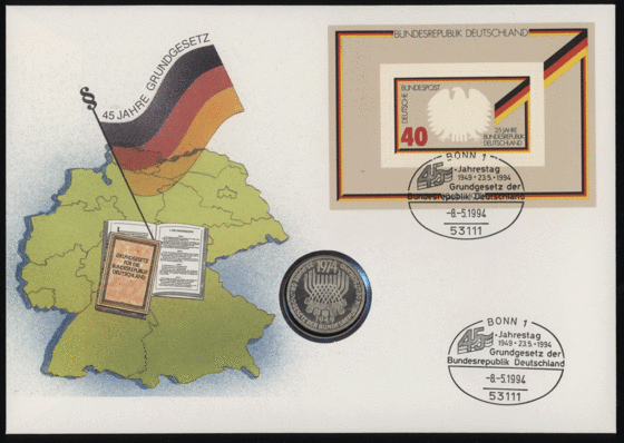 BRD 1974/1994 Numisbrief 45 Jahre Grundgesetz, Großformat