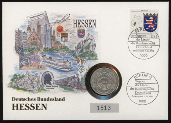 BRD 1973/1993 Numisbrief "Deutsches Bundesland Hessen"