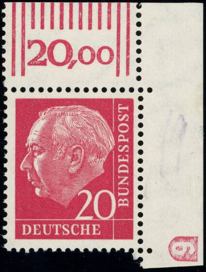 BRD 1954 MiNr. 185 x W DZ Druckerzeichen "6" negativ