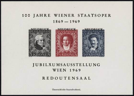 ÖSTERREICH 1969 Gedenkblatt 100 Jahre Wiener Staatsoper