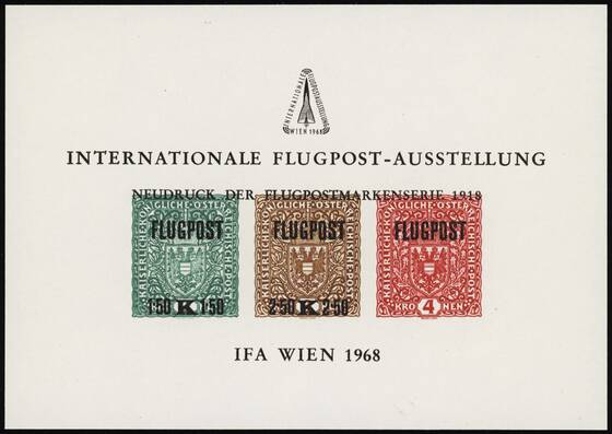ÖSTERREICH 1968 Gedenkblatt 5 Flugpostausstellung IFA Wien