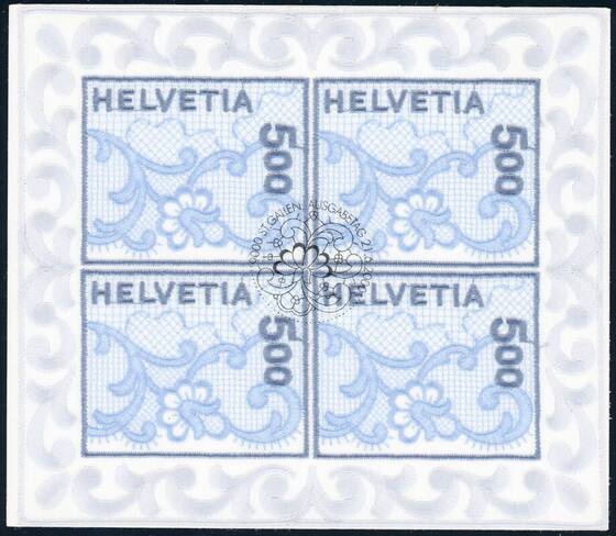 SCHWEIZ 2000 MiNr. 1726 Stickerei-Kleinbogen