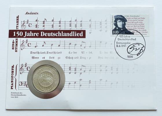 BRD 1973/1991 Numisbrief 150 Jahre Deutschlandlied