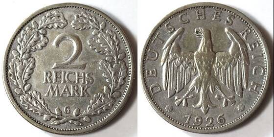 WEIMAR 2 Reichsmark Silber 1926 G, Jaeger 320