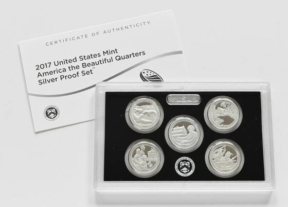 USA 2017 Silver Proof Set America the Beautiful Quarters 5 Silbermünzen