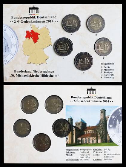 BRD 2014 Serie Bundesländer Niedersachsen 5 x 2 Euro