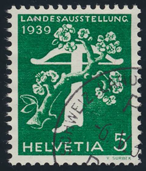 SCHWEIZ 1939 MiNr. 344 z mit Plattenfehler Zumstein 228Bz.3.02