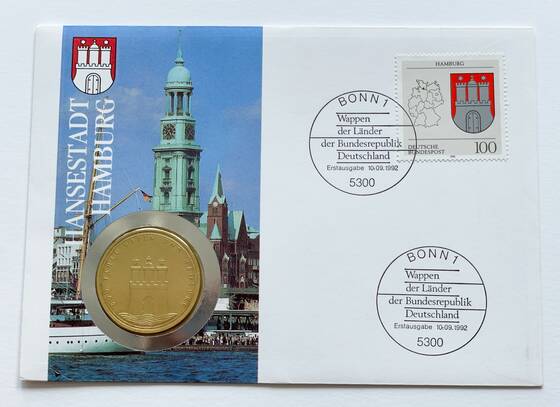 BRD 1989/1992 Numisbrief Hamburg-Metropole des Nordens